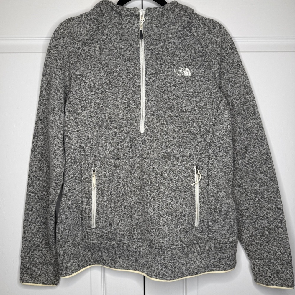 The North Face Hoodie Womens Large Gray Fleece 1/2 Zip Pullover Kangaroo Pocket